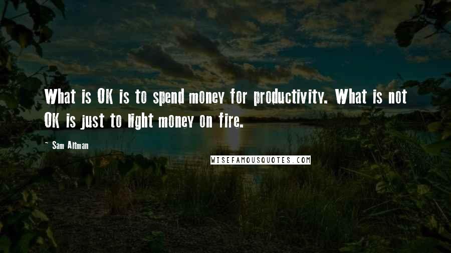 Sam Altman Quotes: What is OK is to spend money for productivity. What is not OK is just to light money on fire.