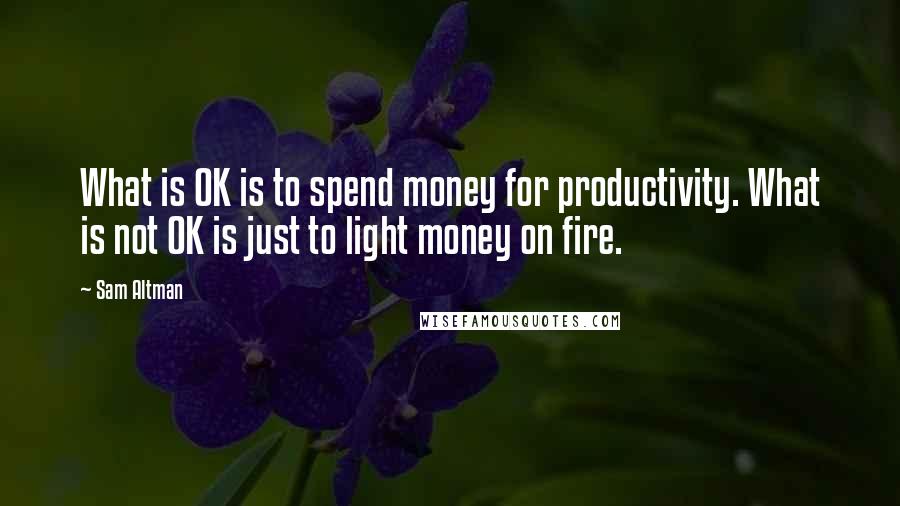 Sam Altman Quotes: What is OK is to spend money for productivity. What is not OK is just to light money on fire.