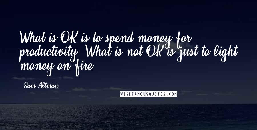 Sam Altman Quotes: What is OK is to spend money for productivity. What is not OK is just to light money on fire.