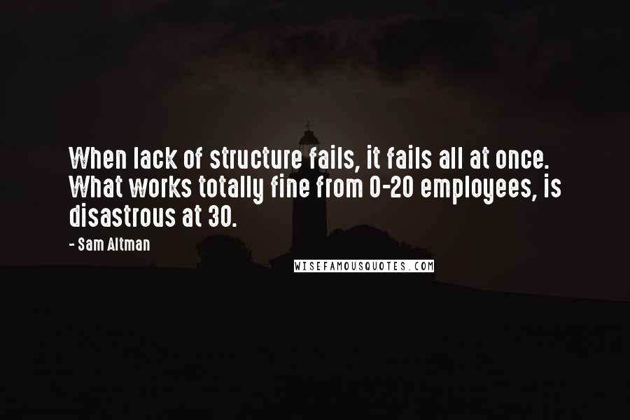 Sam Altman Quotes: When lack of structure fails, it fails all at once. What works totally fine from 0-20 employees, is disastrous at 30.