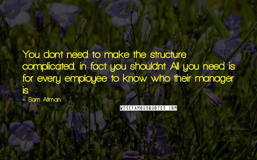 Sam Altman Quotes: You don't need to make the structure complicated, in fact you shouldn't. All you need is for every employee to know who their manager is.