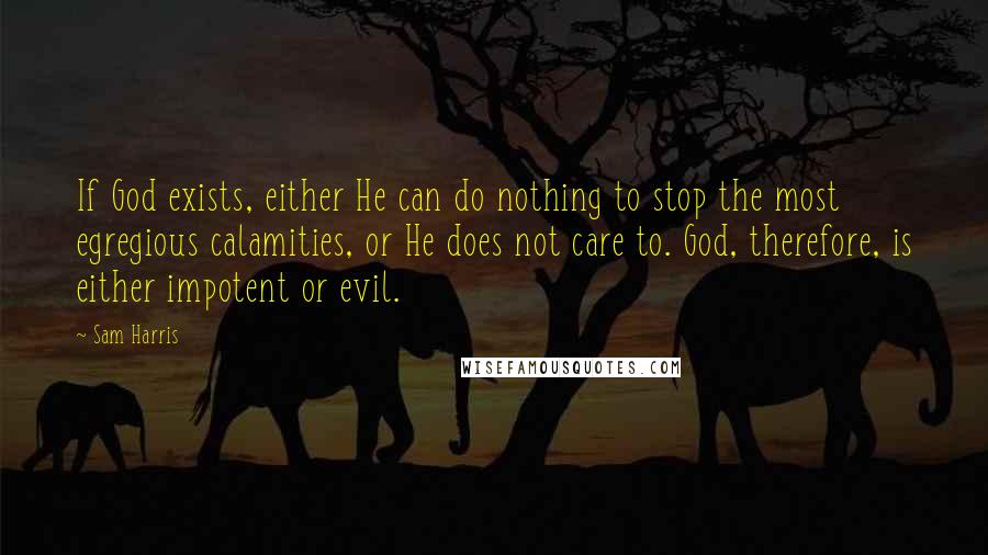 Sam Harris Quotes: If God exists, either He can do nothing to stop the most egregious calamities, or He does not care to. God, therefore, is either impotent or evil.
