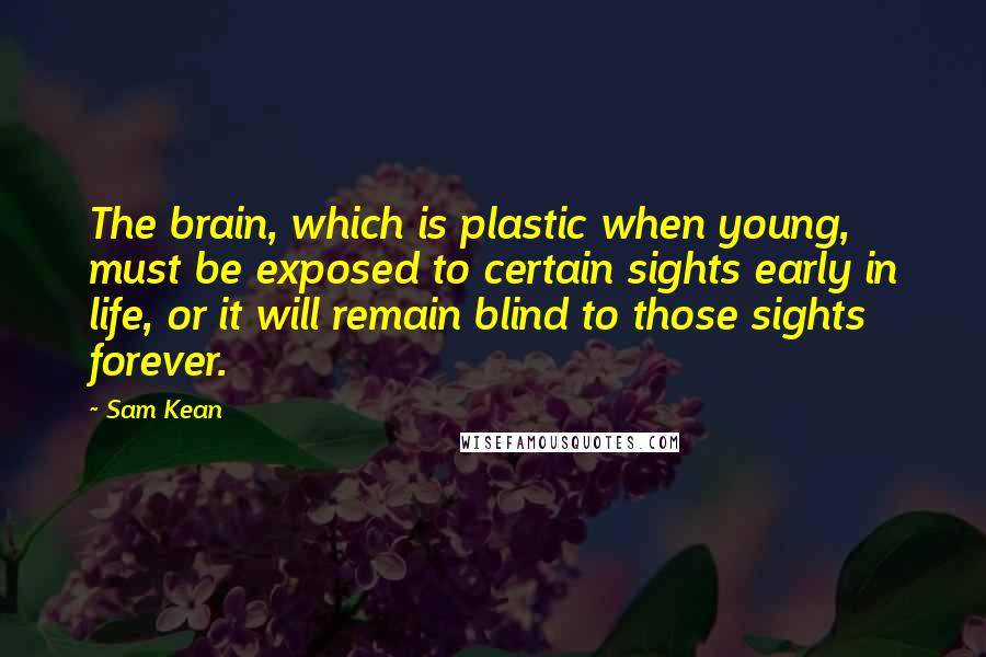 Sam Kean Quotes: The brain, which is plastic when young, must be exposed to certain sights early in life, or it will remain blind to those sights forever.