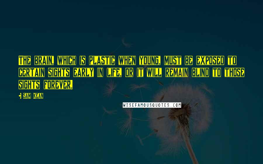 Sam Kean Quotes: The brain, which is plastic when young, must be exposed to certain sights early in life, or it will remain blind to those sights forever.