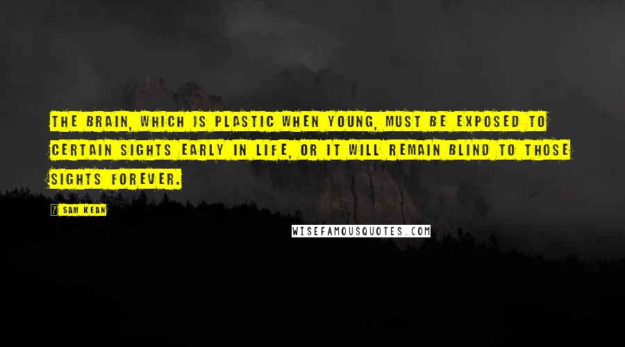 Sam Kean Quotes: The brain, which is plastic when young, must be exposed to certain sights early in life, or it will remain blind to those sights forever.