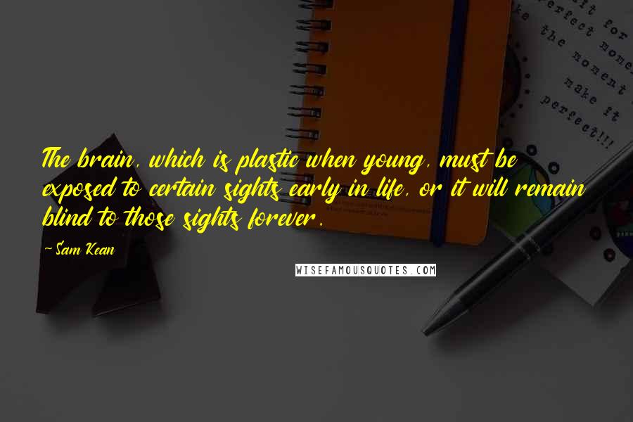 Sam Kean Quotes: The brain, which is plastic when young, must be exposed to certain sights early in life, or it will remain blind to those sights forever.