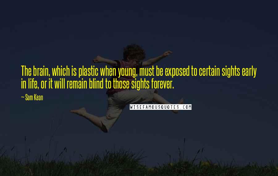 Sam Kean Quotes: The brain, which is plastic when young, must be exposed to certain sights early in life, or it will remain blind to those sights forever.