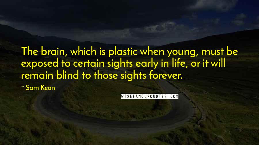 Sam Kean Quotes: The brain, which is plastic when young, must be exposed to certain sights early in life, or it will remain blind to those sights forever.