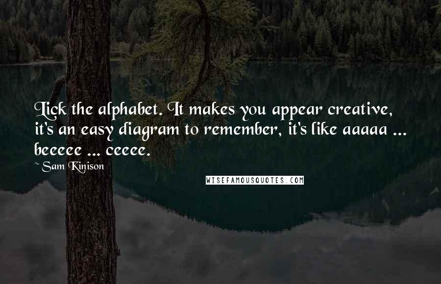 Sam Kinison Quotes: Lick the alphabet. It makes you appear creative, it's an easy diagram to remember, it's like aaaaa ... beeeee ... ceeee.