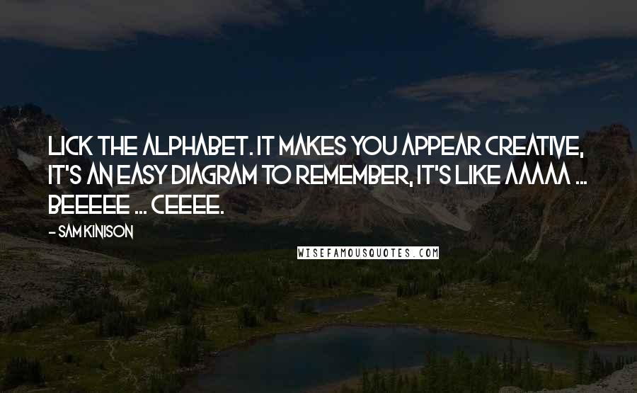 Sam Kinison Quotes: Lick the alphabet. It makes you appear creative, it's an easy diagram to remember, it's like aaaaa ... beeeee ... ceeee.