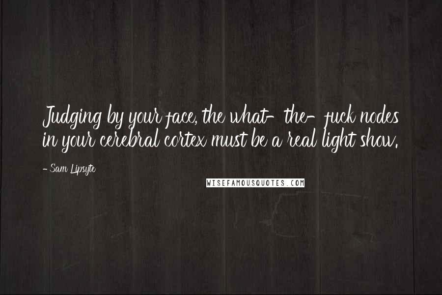 Sam Lipsyte Quotes: Judging by your face, the what-the-fuck nodes in your cerebral cortex must be a real light show.