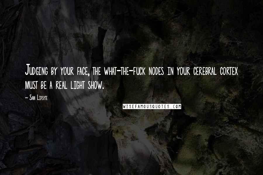 Sam Lipsyte Quotes: Judging by your face, the what-the-fuck nodes in your cerebral cortex must be a real light show.