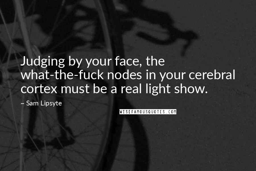 Sam Lipsyte Quotes: Judging by your face, the what-the-fuck nodes in your cerebral cortex must be a real light show.