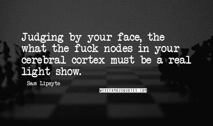 Sam Lipsyte Quotes: Judging by your face, the what-the-fuck nodes in your cerebral cortex must be a real light show.