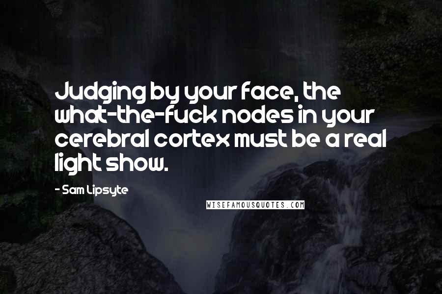 Sam Lipsyte Quotes: Judging by your face, the what-the-fuck nodes in your cerebral cortex must be a real light show.