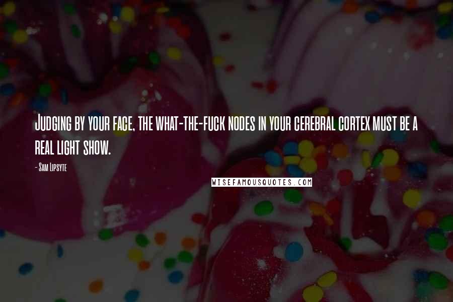 Sam Lipsyte Quotes: Judging by your face, the what-the-fuck nodes in your cerebral cortex must be a real light show.