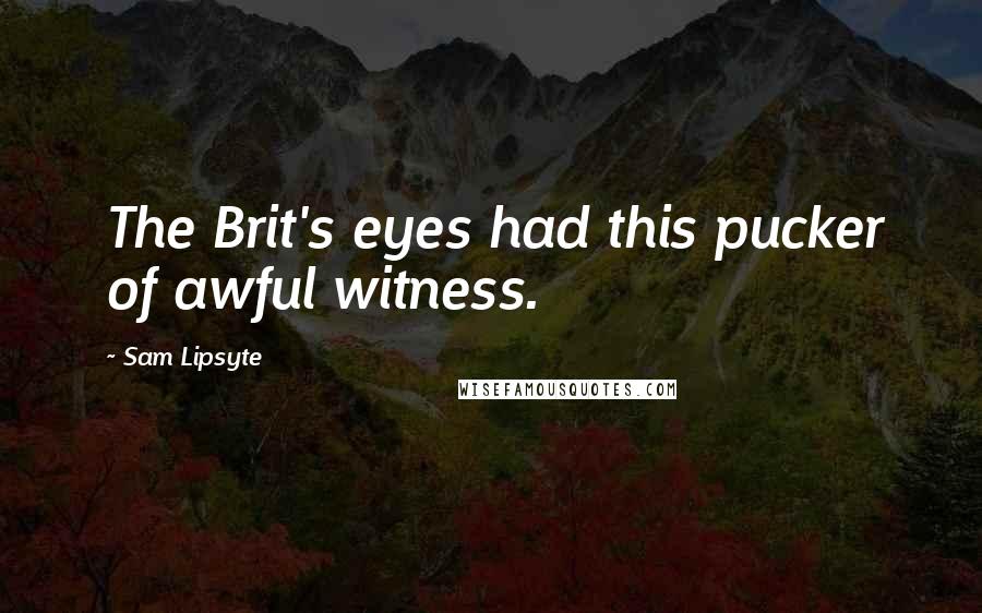 Sam Lipsyte Quotes: The Brit's eyes had this pucker of awful witness.
