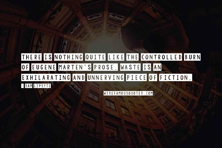 Sam Lipsyte Quotes: There is nothing quite like the controlled burn of Eugene Marten's prose. Waste is an exhilarating and unnerving piece of fiction.