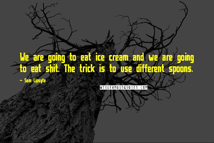 Sam Lipsyte Quotes: We are going to eat ice cream and we are going to eat shit. The trick is to use different spoons.