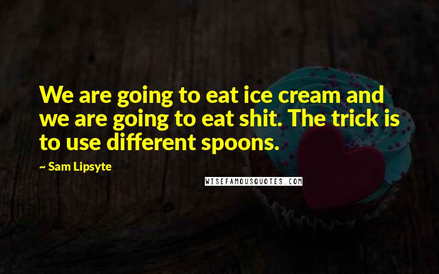 Sam Lipsyte Quotes: We are going to eat ice cream and we are going to eat shit. The trick is to use different spoons.