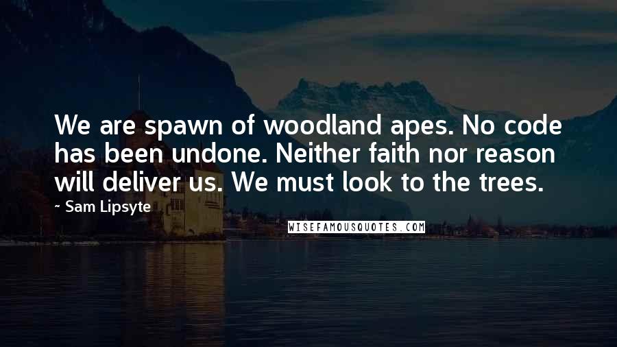 Sam Lipsyte Quotes: We are spawn of woodland apes. No code has been undone. Neither faith nor reason will deliver us. We must look to the trees.