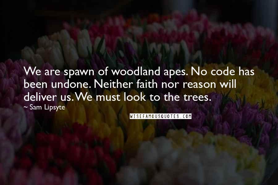 Sam Lipsyte Quotes: We are spawn of woodland apes. No code has been undone. Neither faith nor reason will deliver us. We must look to the trees.