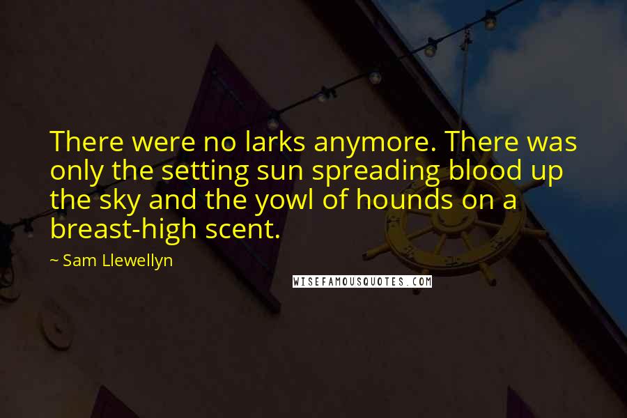 Sam Llewellyn Quotes: There were no larks anymore. There was only the setting sun spreading blood up the sky and the yowl of hounds on a breast-high scent.