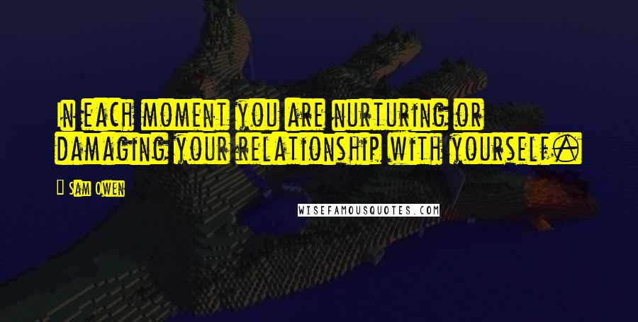 Sam Owen Quotes: In each moment you are nurturing or damaging your relationship with yourself.