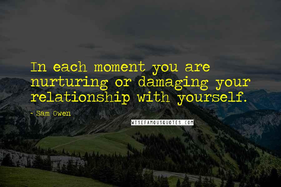 Sam Owen Quotes: In each moment you are nurturing or damaging your relationship with yourself.