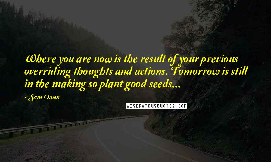 Sam Owen Quotes: Where you are now is the result of your previous overriding thoughts and actions. Tomorrow is still in the making so plant good seeds...