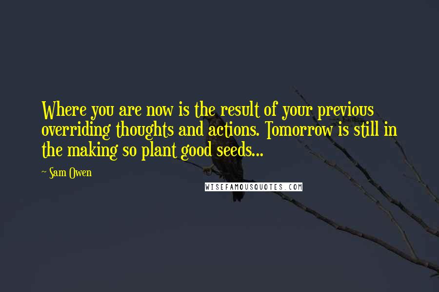 Sam Owen Quotes: Where you are now is the result of your previous overriding thoughts and actions. Tomorrow is still in the making so plant good seeds...