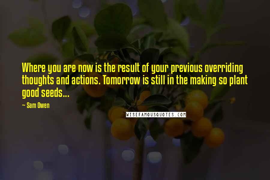 Sam Owen Quotes: Where you are now is the result of your previous overriding thoughts and actions. Tomorrow is still in the making so plant good seeds...
