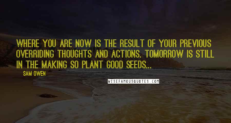 Sam Owen Quotes: Where you are now is the result of your previous overriding thoughts and actions. Tomorrow is still in the making so plant good seeds...