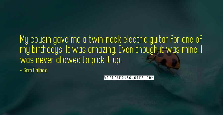 Sam Palladio Quotes: My cousin gave me a twin-neck electric guitar for one of my birthdays. It was amazing. Even though it was mine, I was never allowed to pick it up.