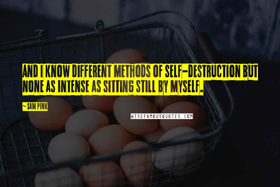 Sam Pink Quotes: And I know different methods of self-destruction but none as intense as sitting still by myself.