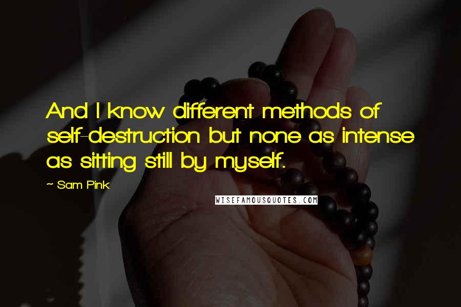 Sam Pink Quotes: And I know different methods of self-destruction but none as intense as sitting still by myself.