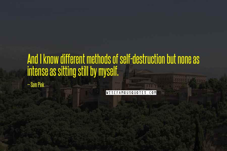 Sam Pink Quotes: And I know different methods of self-destruction but none as intense as sitting still by myself.