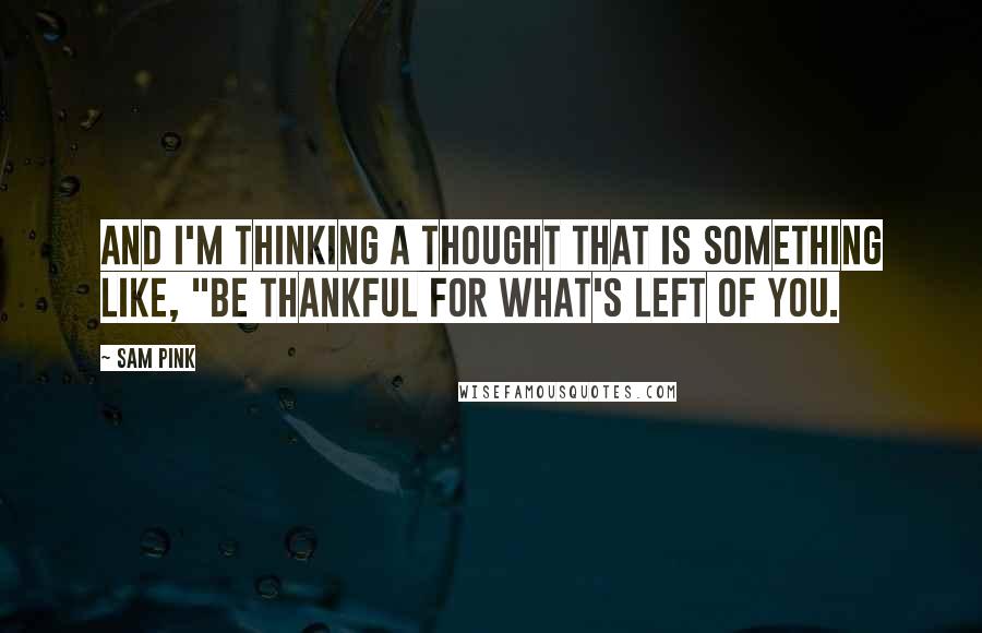 Sam Pink Quotes: And I'm thinking a thought that is something like, "Be thankful for what's left of you.