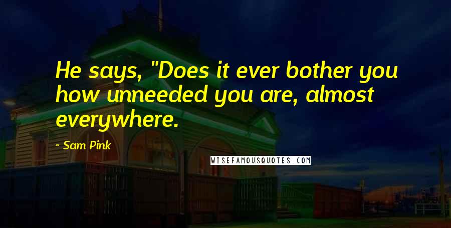 Sam Pink Quotes: He says, "Does it ever bother you how unneeded you are, almost everywhere.