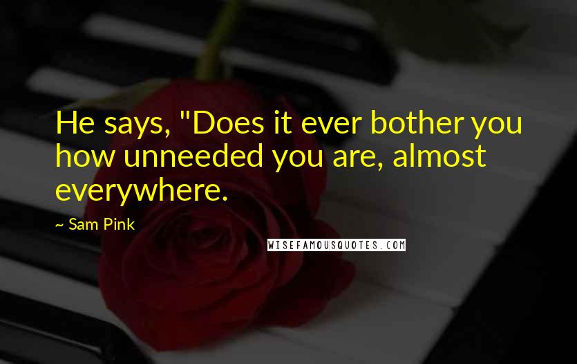 Sam Pink Quotes: He says, "Does it ever bother you how unneeded you are, almost everywhere.