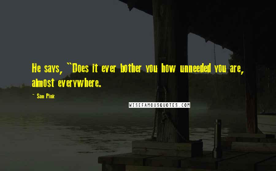 Sam Pink Quotes: He says, "Does it ever bother you how unneeded you are, almost everywhere.