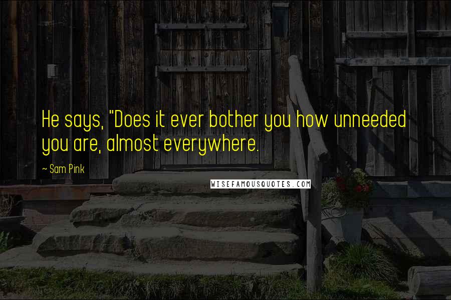 Sam Pink Quotes: He says, "Does it ever bother you how unneeded you are, almost everywhere.