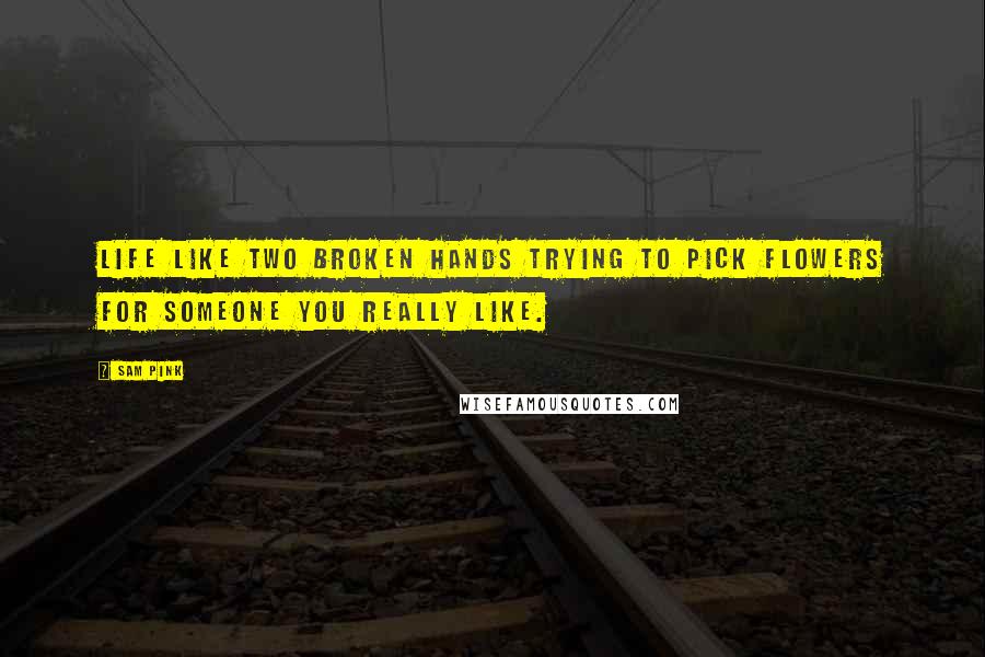 Sam Pink Quotes: Life like two broken hands trying to pick flowers for someone you really like.