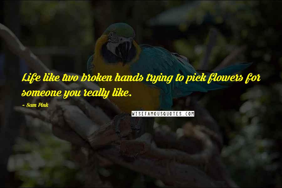 Sam Pink Quotes: Life like two broken hands trying to pick flowers for someone you really like.