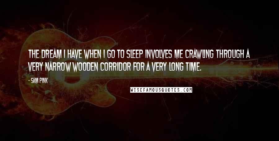 Sam Pink Quotes: The dream I have when I go to sleep involves me crawling through a very narrow wooden corridor for a very long time.