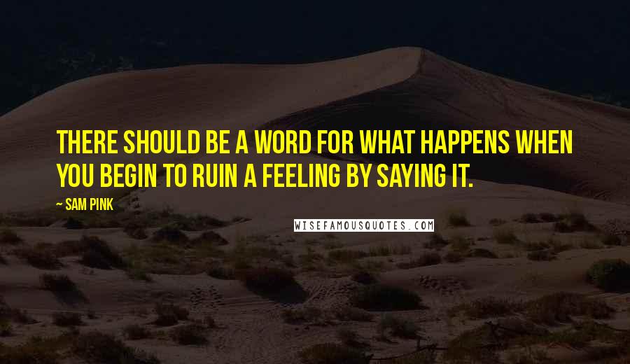 Sam Pink Quotes: There should be a word for what happens when you begin to ruin a feeling by saying it.