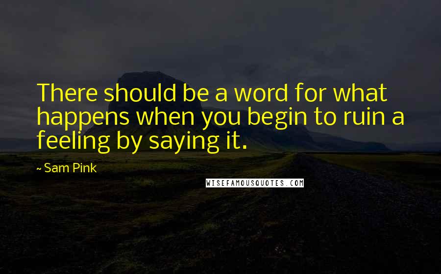 Sam Pink Quotes: There should be a word for what happens when you begin to ruin a feeling by saying it.