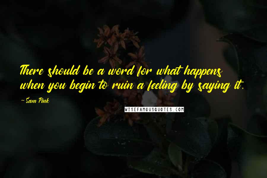 Sam Pink Quotes: There should be a word for what happens when you begin to ruin a feeling by saying it.