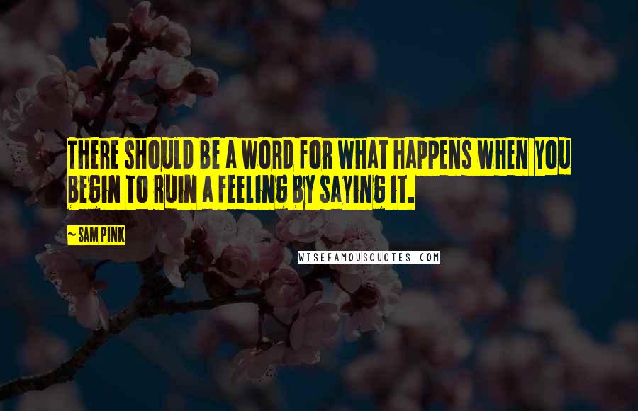 Sam Pink Quotes: There should be a word for what happens when you begin to ruin a feeling by saying it.