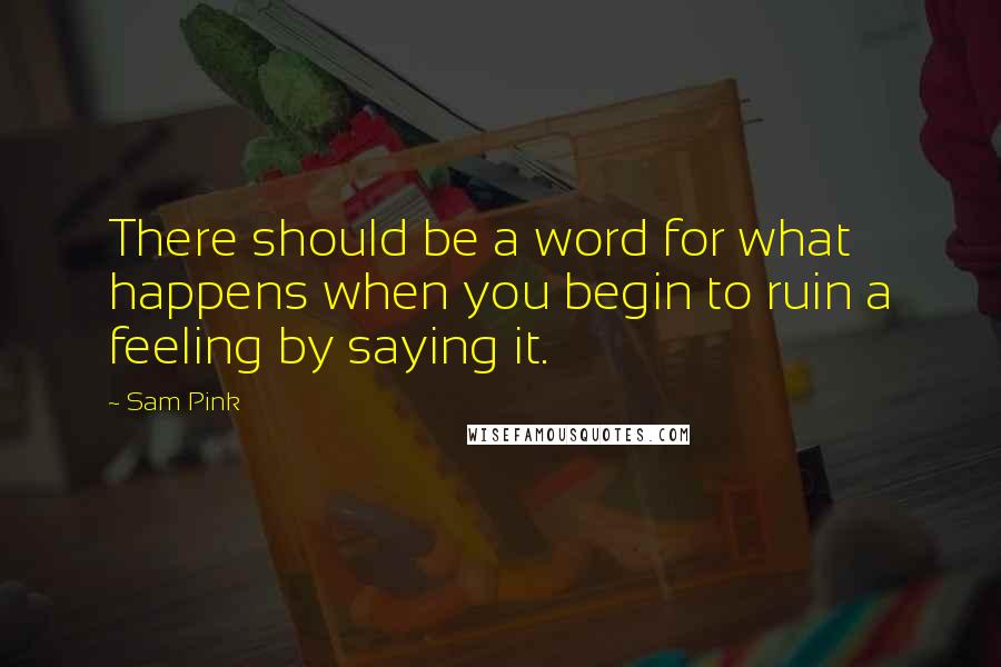 Sam Pink Quotes: There should be a word for what happens when you begin to ruin a feeling by saying it.